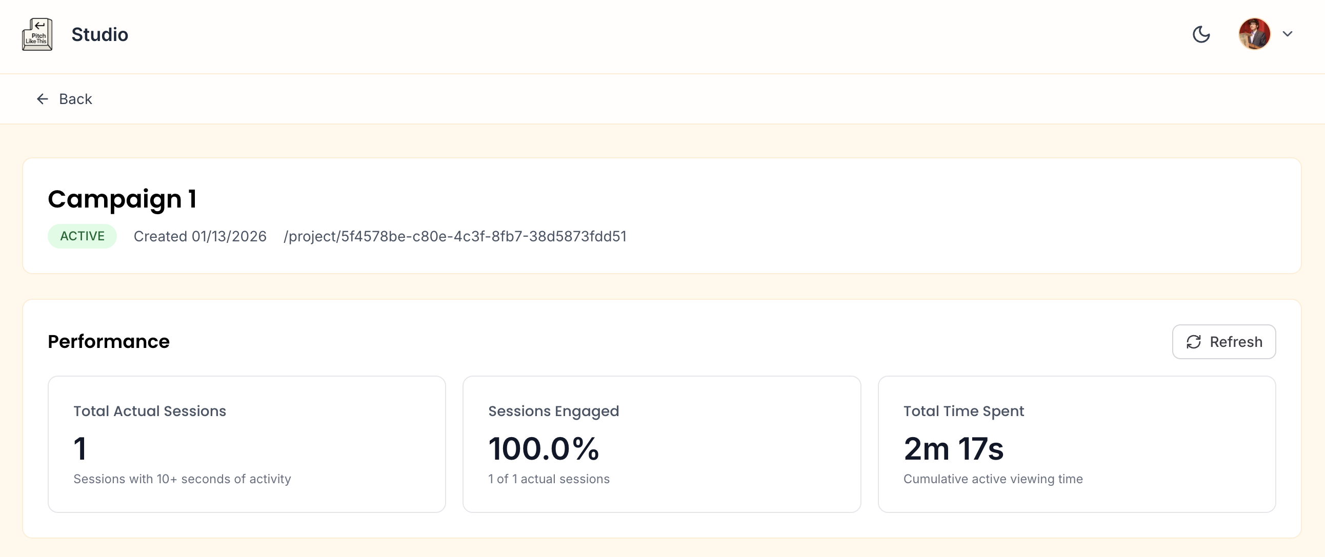 performance section in pitch like this studio